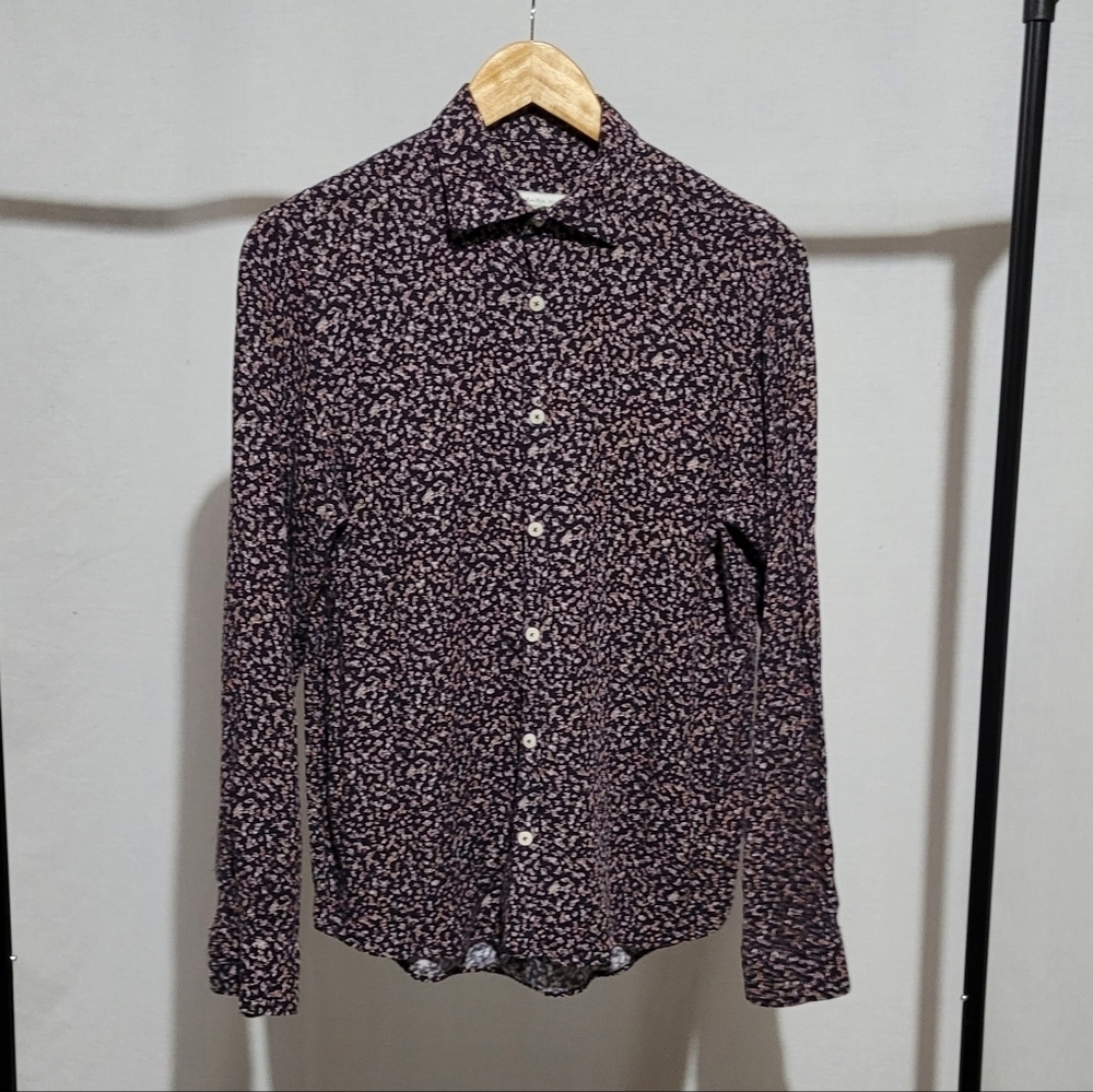 Zara shirt men's button down relaxed fit black with floral print casual preppy